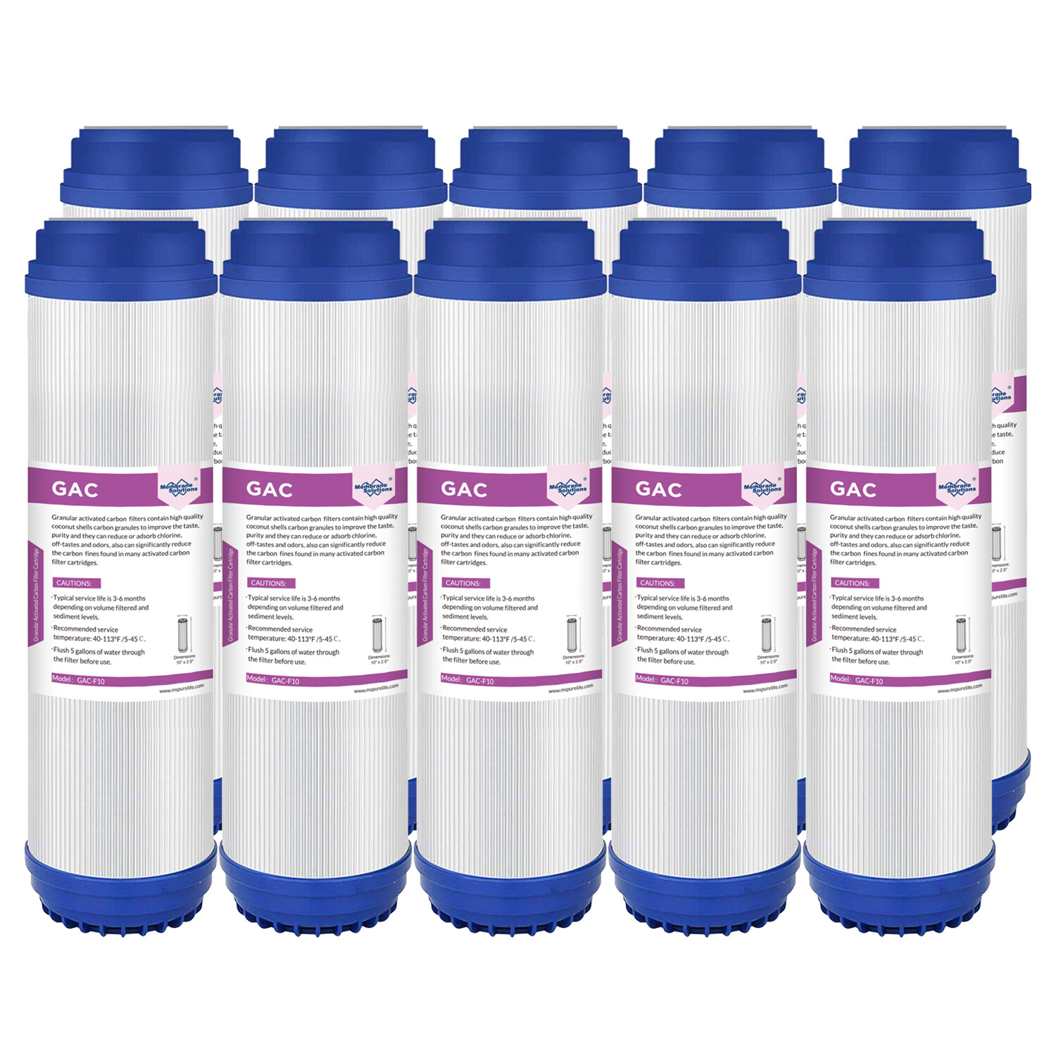 2-10 Pack 10"x2.5" Granular Activated Carbon Water Filter GAC Replacement RO gallery