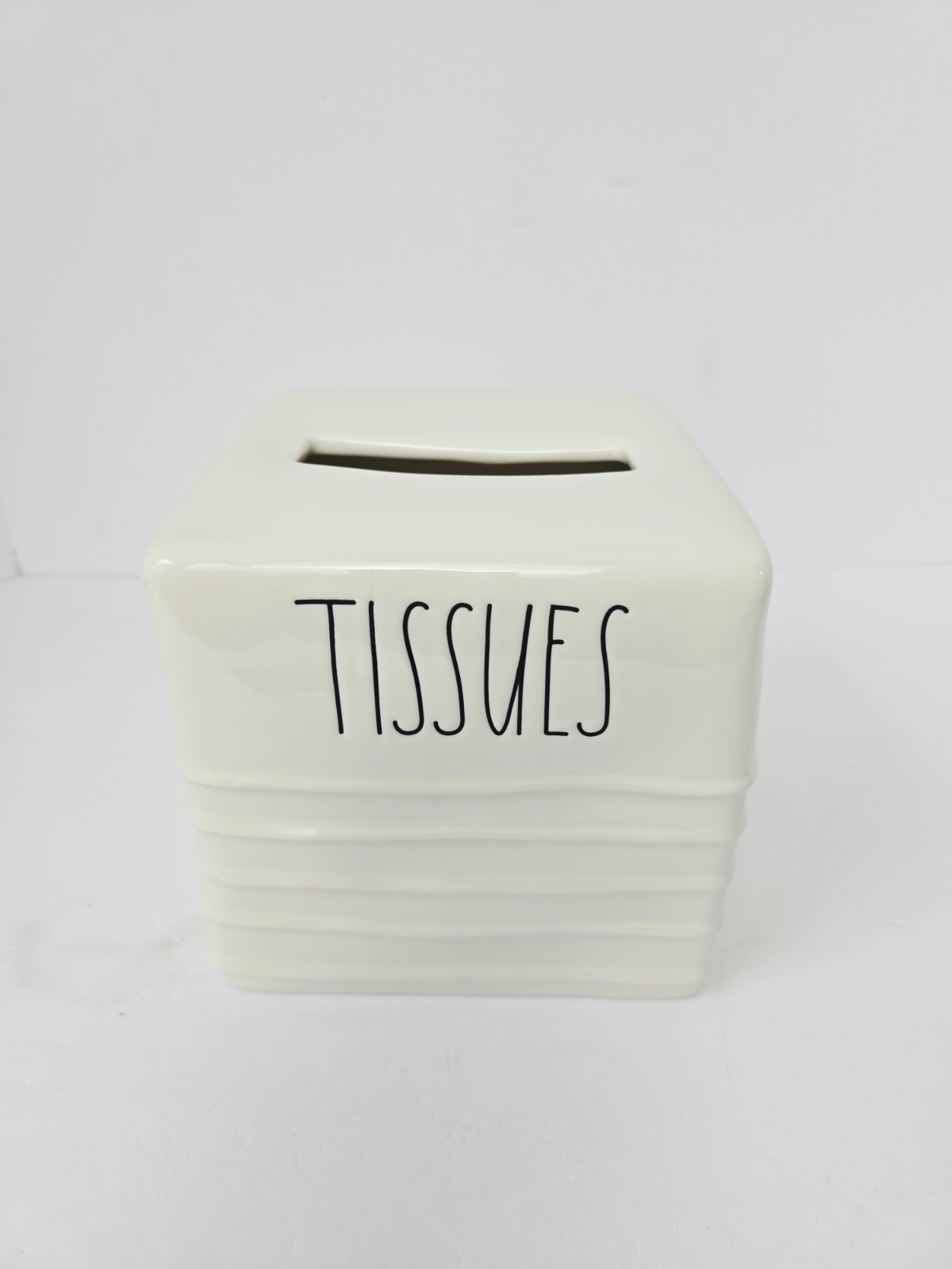 Rae Dunn Tissues tissue box cover ceramic NEW ribbed gallery