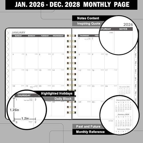 2026-2028 Monthly Planner - 3 Year Monthly Planner 2026-2028, January Black gallery