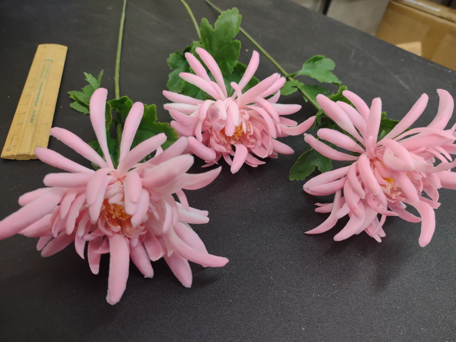 3 Stems 1960s Vintage Poly Flowers - Pink Fuji Chrysanthemums - 13 Inches gallery