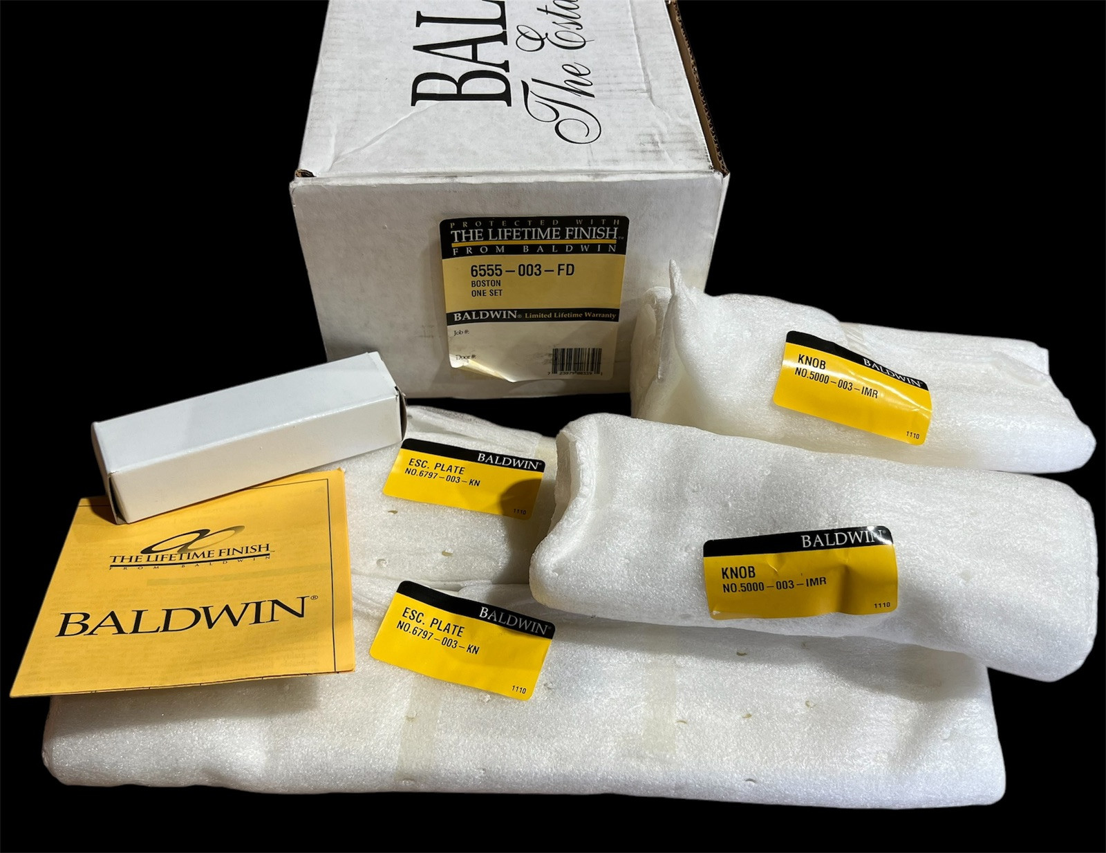 Baldwin 6555-003-FD Boston Full Dummy Door Knob Kit Lifetime Polished Brass NOS gallery