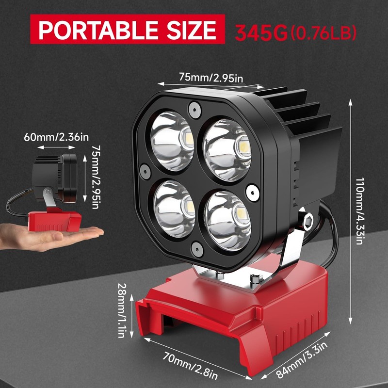 40W 6000LM LED Flashlight for Milwaukee 18V Battery Wireless Work Light PD gallery