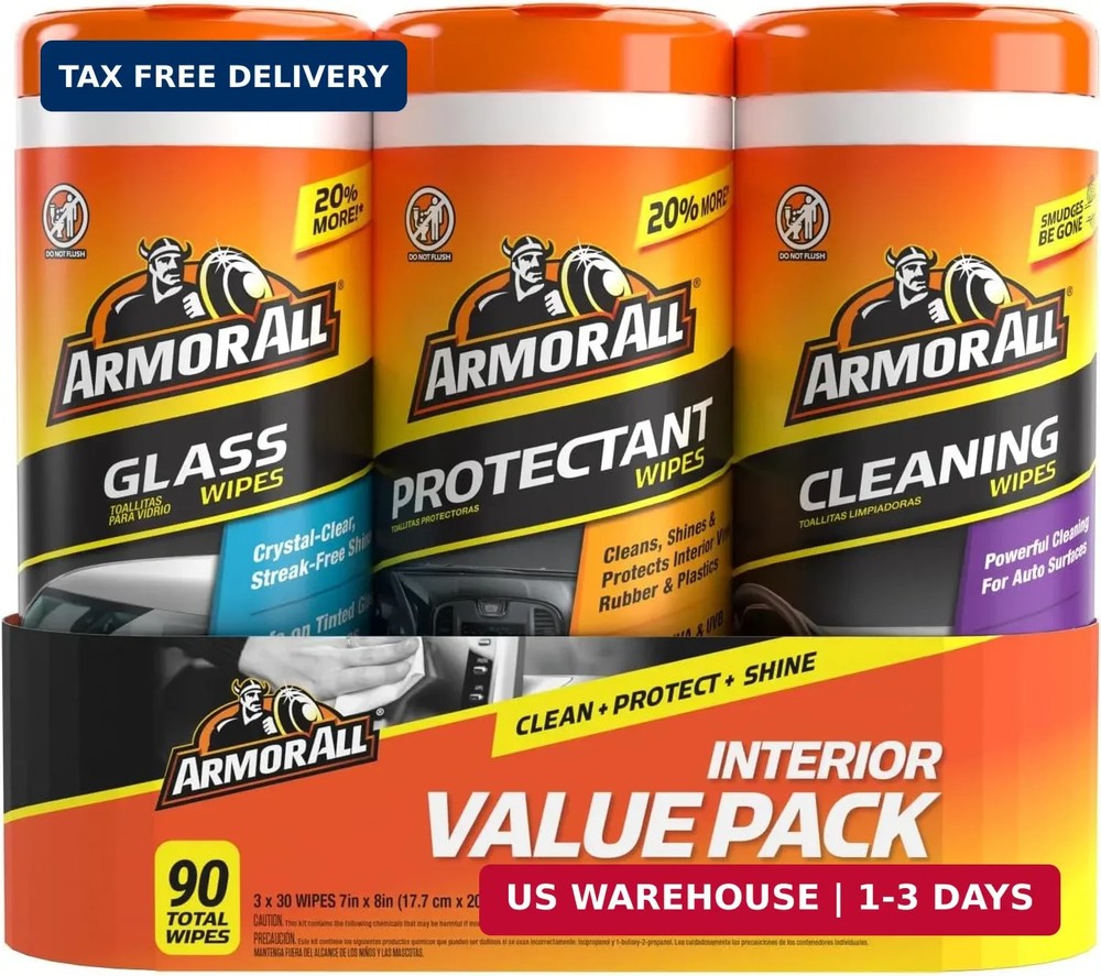 Armor All Car Interior Value Pack, 90 Count, Includes Auto Glass Cleaner, Cleani