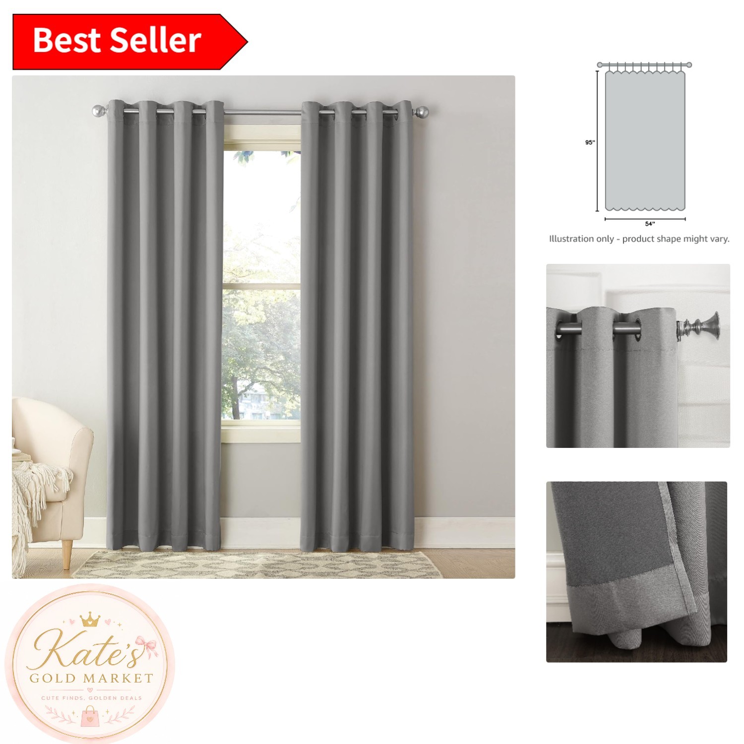 Grommet Top Energy Efficient Curtain Panel - Stylish Grey Drapes for All Rooms gallery