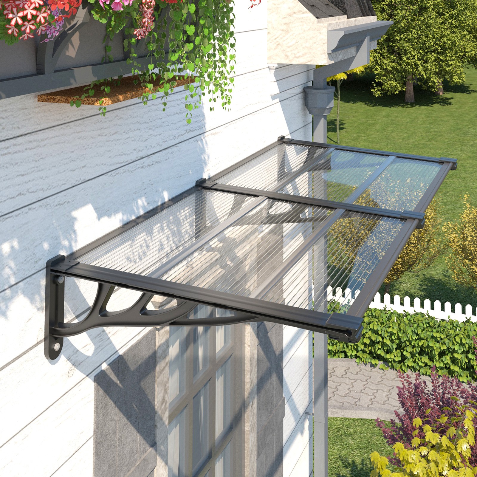 90–120'' Polycarbonate Window Door Awning Canopy with UV Rain Protection gallery