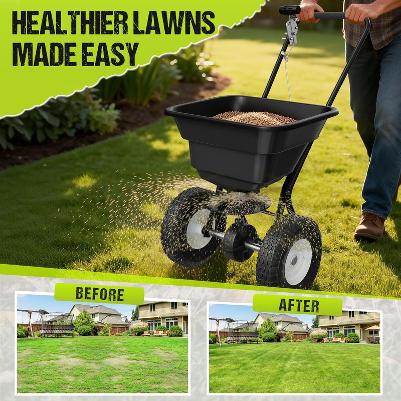 Fertilizer Spreader 80LBS Capacity 0–10FT Spreading Width Seed & Salt Spreader gallery
