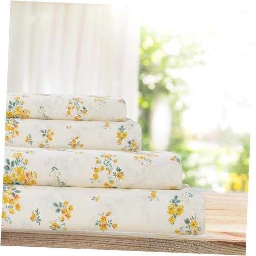 100% Cotton Percale Sheets for Size Bed - 14 Inches Deep King Yellow Floral