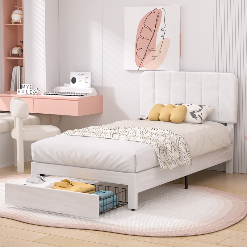 Twin Full Queen King Bed Frame Platform with Upholstered Headboard Wooden Slat gallery