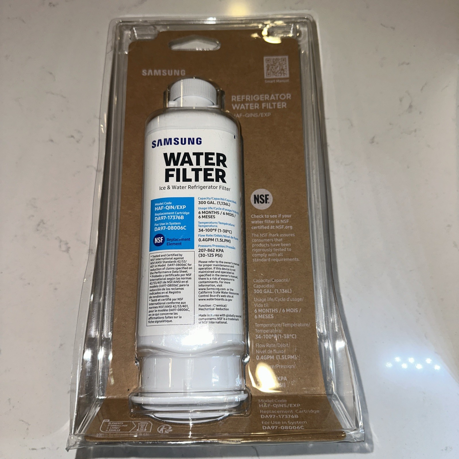 New Unopened Samsung HAF-QINS/EXP Fridge Freezer Refrigerator Water Filter White gallery