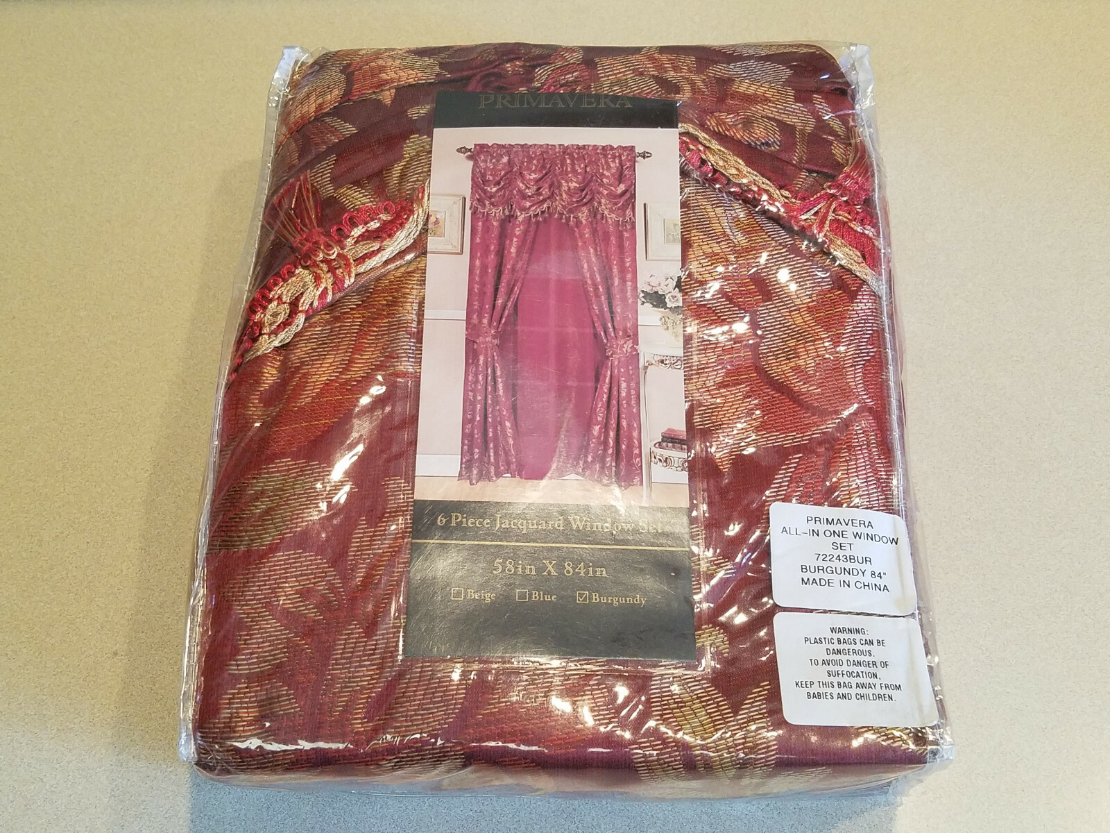 Primavera 6 Pc.Jacquard Window Set 58" x 84" Burgundy #72243BUR RN 59827 (NEW) gallery