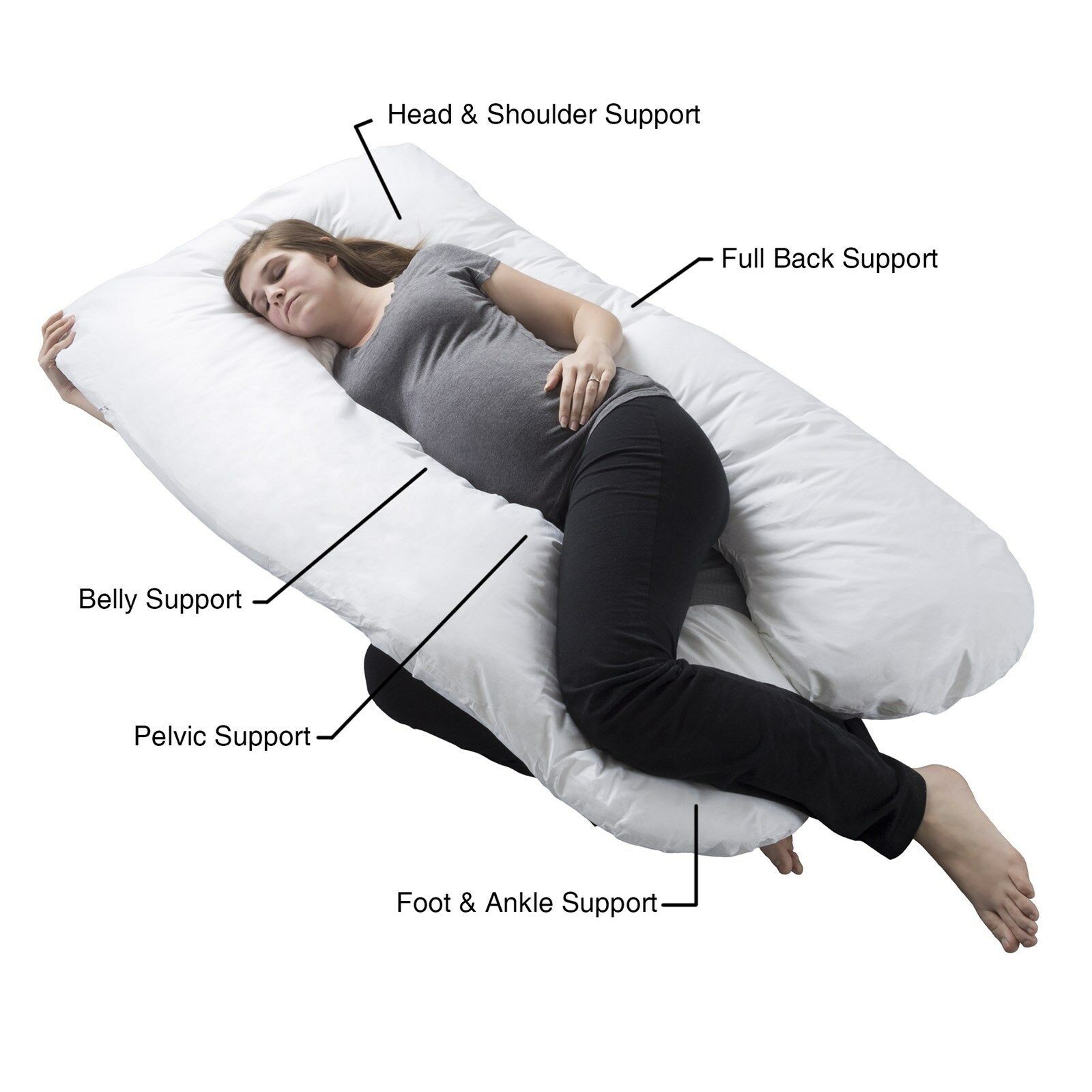 Full Body Maternity Contoured U Body Pillow Pregnancy Acid Reflux Cover gallery