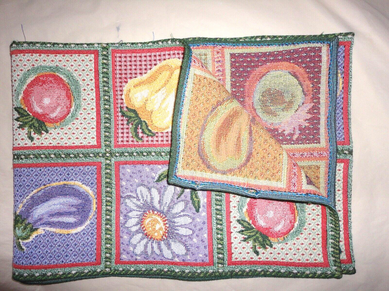 TAPESTRY TUSCAN FRUIT GRAPES PEACHES EGGPLANTS FLORAL (1) TABLE RUNNER 12 X 70 gallery