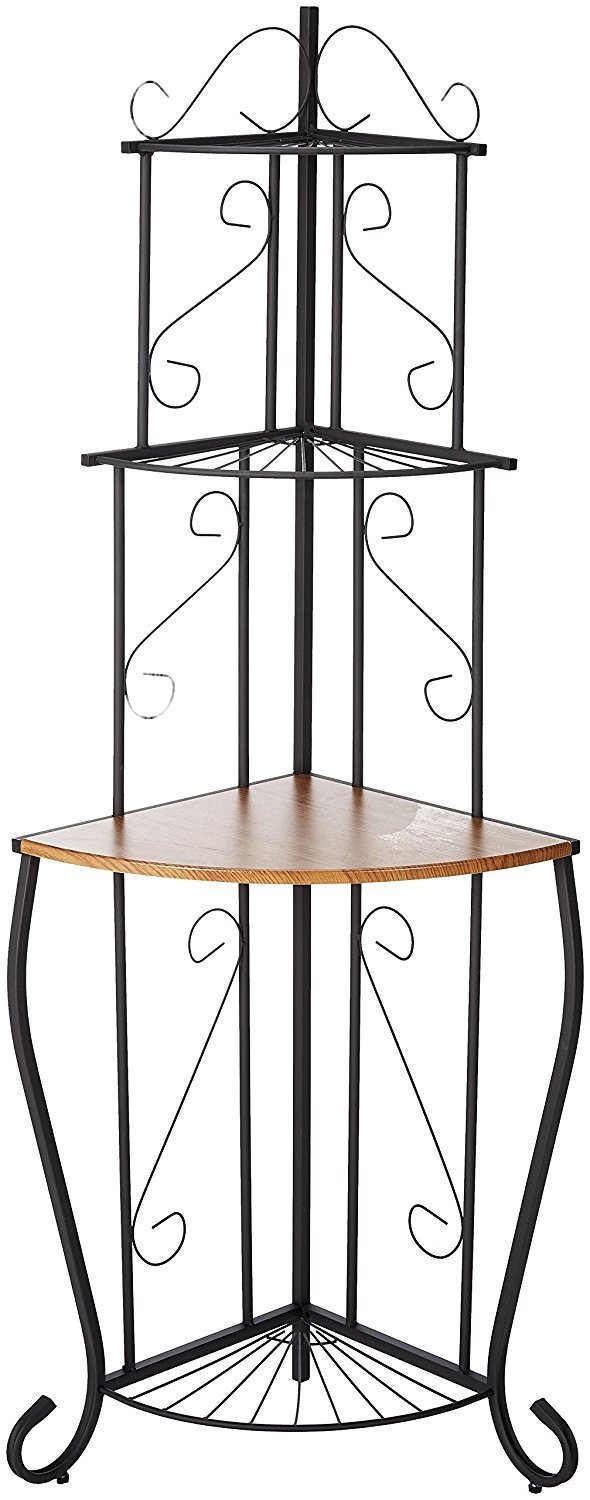KB Designs 4Tier Corner Bakers Rack, Kitchen Storage Shelfs, Black/Walnut gallery