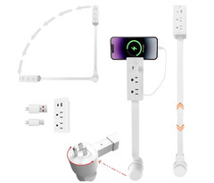 Electrical Outlet Extender Adjustable 17”-27”-2 AC Outlets, USB-A & USB-C Ports
