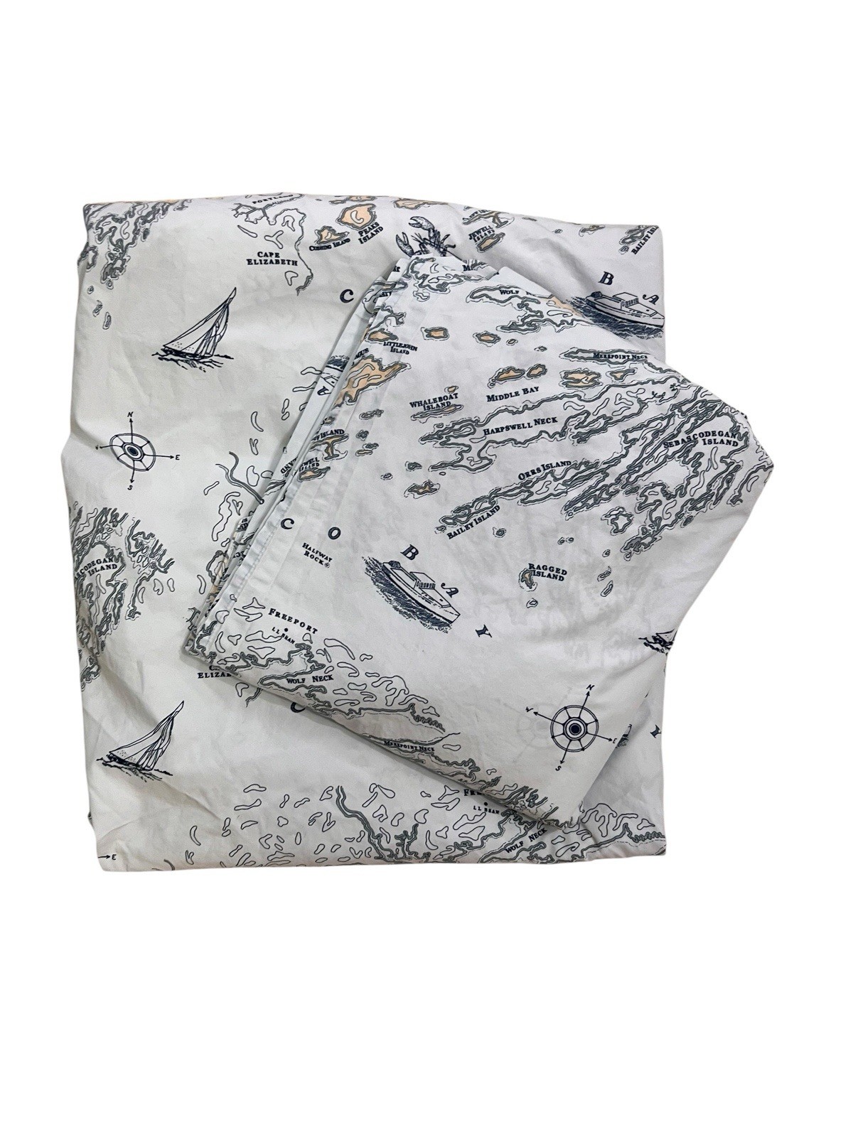 LL Bean Nautical Map Percale Sheet Set Size Full Fitted Flat Cotton Maine gallery