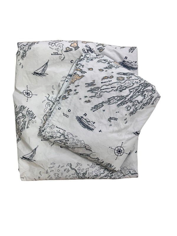 LL Bean Nautical Map Percale Sheet Set Size Full Fitted Flat Cotton Maine gallery