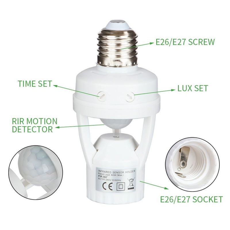 Infrared PIR Motion Sensor E27 LED Light Lamp Bulb Holder Socket Switch 110/220V gallery