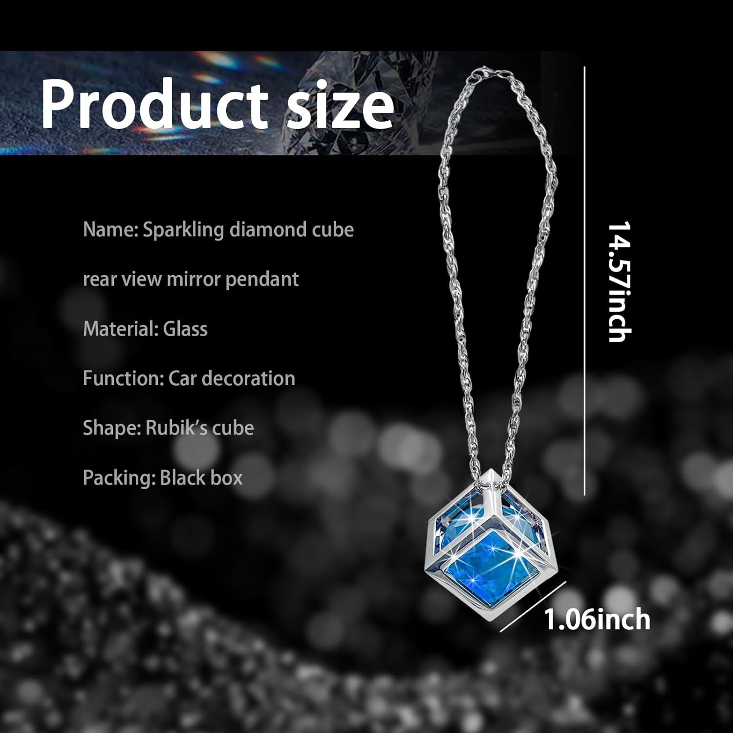 Bling Diamond Cube Car Rear View Mirror Charms, Crystal Sun Catche Color: Blue gallery