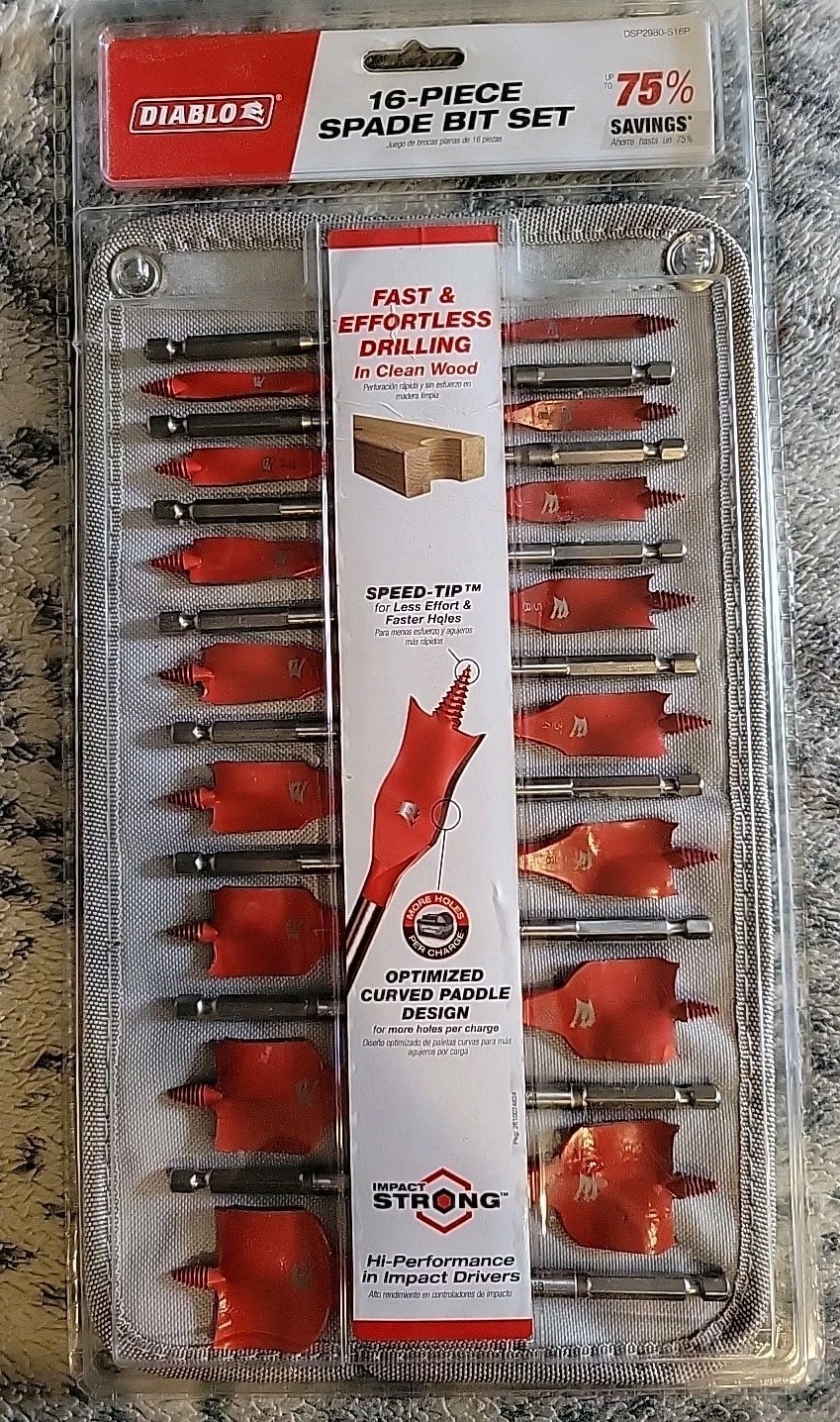 Diablo Spade Bit 16 Piece Set W/Case~ DSP2980-S16P, New Factory Sealed gallery
