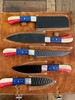 CUSTOM HANDMADE D2 TEXAS FLAG HAMMERED 5 PIECES CHEF SET & LEATHER CARRYING BAG gallery