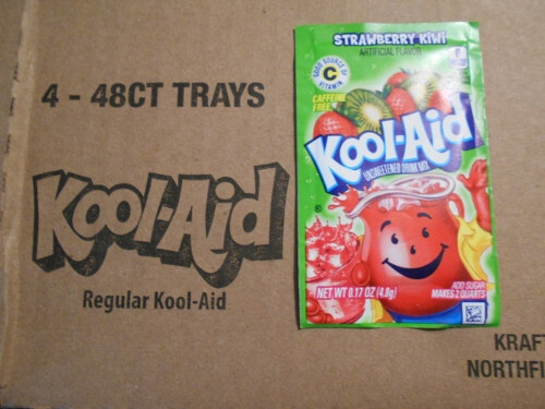 50x Packets Kool-Aid Strawberry Kiwi Soft Drink Mix Caffeine Free Makes 2 Quart