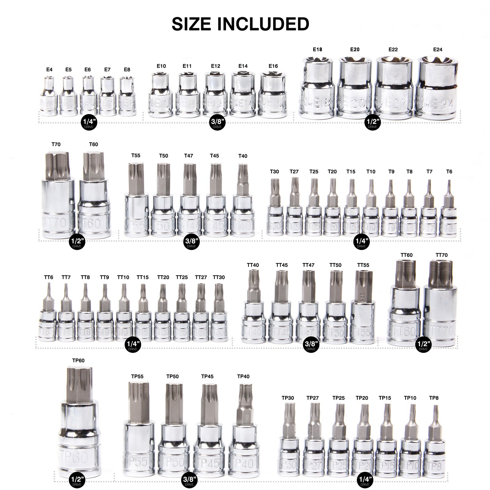60PCS Master Torx Bit Socket and Female External Torx Socket Set, CR-V&S2 Steel gallery