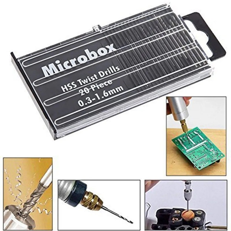 20pc Micro Drill Bit Set Wire Gauge Index #61-80 without Swivel Head Pin Vise gallery