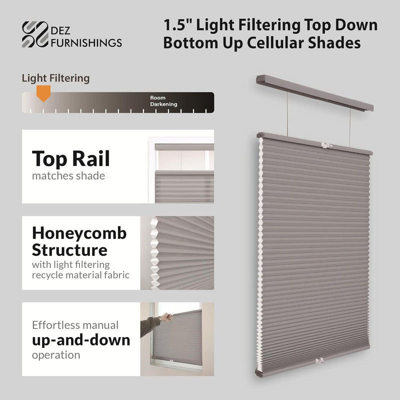 Cordless Light Filtering Cellular Shade, 38" W x 54" H, Anchor Gray gallery