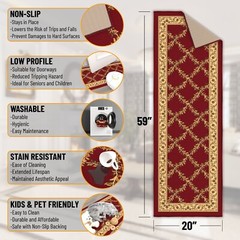 Machine Washable Boxes Design Non-Slip Rubberback 2×5 Traditional Runner Rug