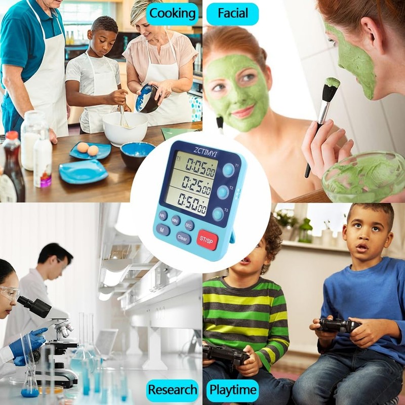 Dual Digital Timer for Kitchen Cooking, 3 Channels Count Down/Up Triple Timer... gallery