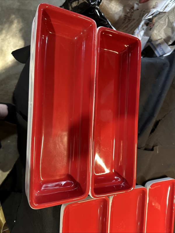 Crate & BARREL Stax Living Stackable Ceramic rectangle Shape Red White sushi /6 gallery