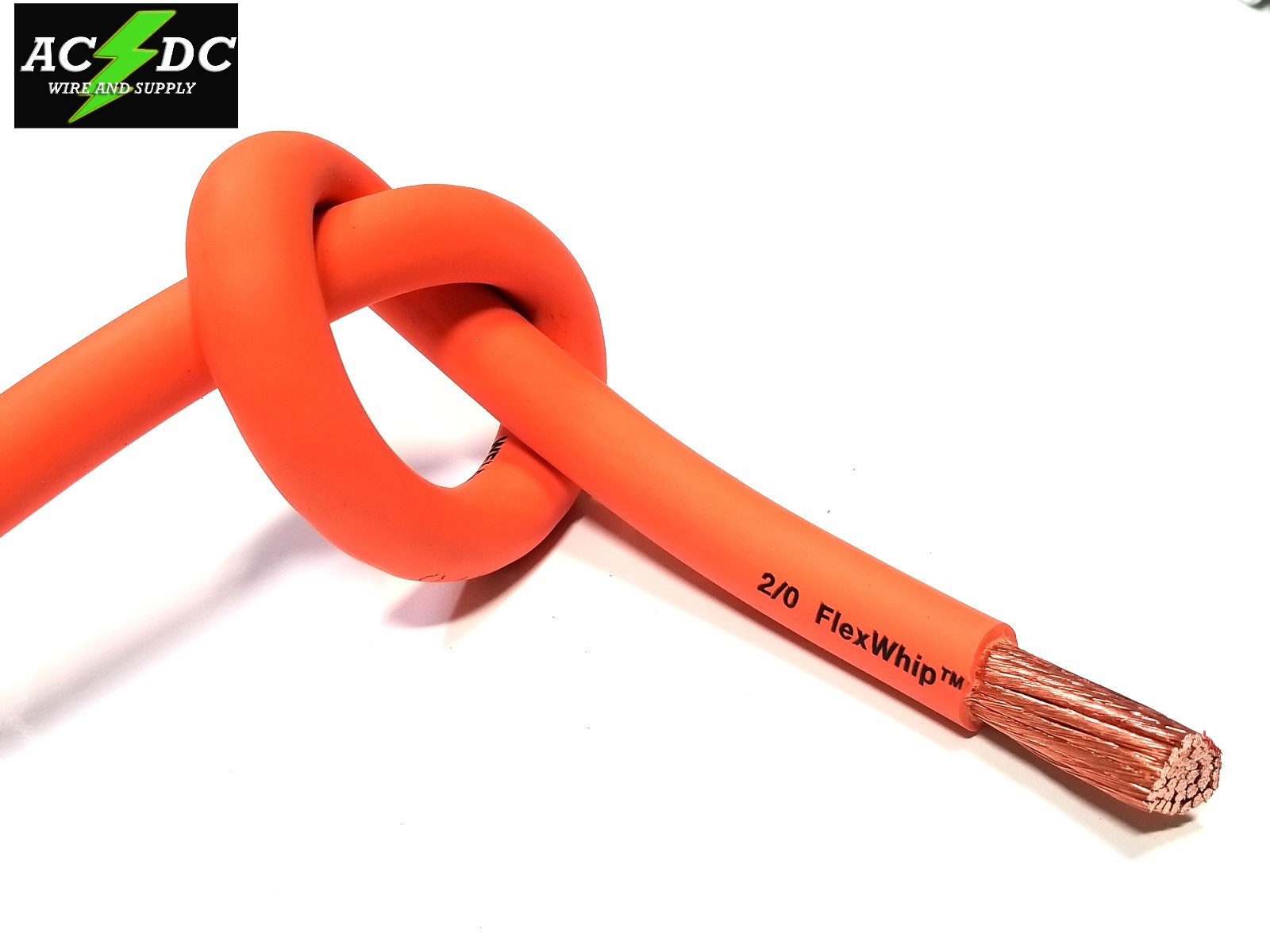 Battery Cable Pure Copper ORANGE FLEX WHIP Power Wire 1/0 or 2/0 Gauge AWG gallery