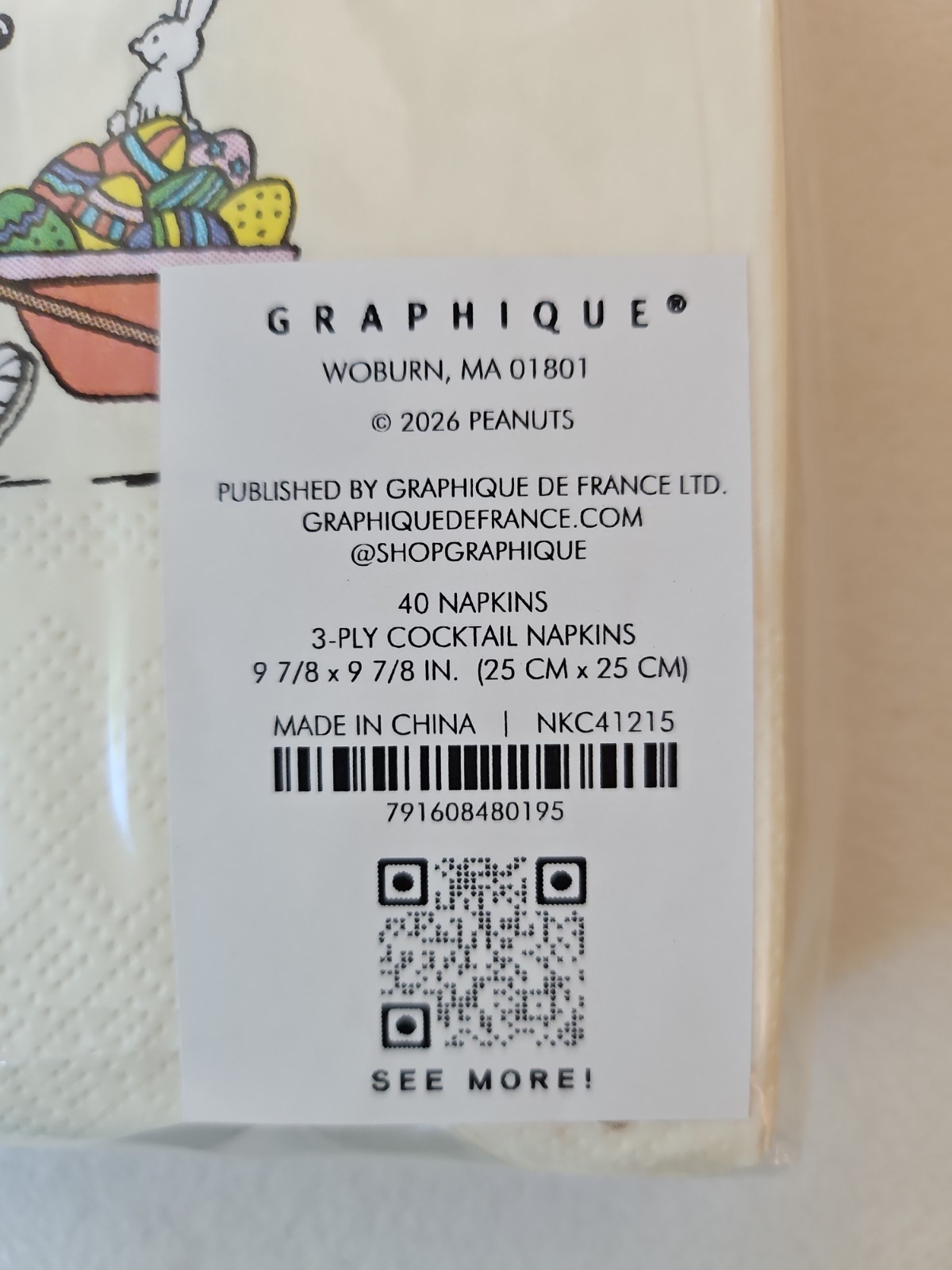 Graphique Peanuts Snoopy Easter Spring Cocktail Napkins 40ct NEW 25 CM X 25 CM gallery