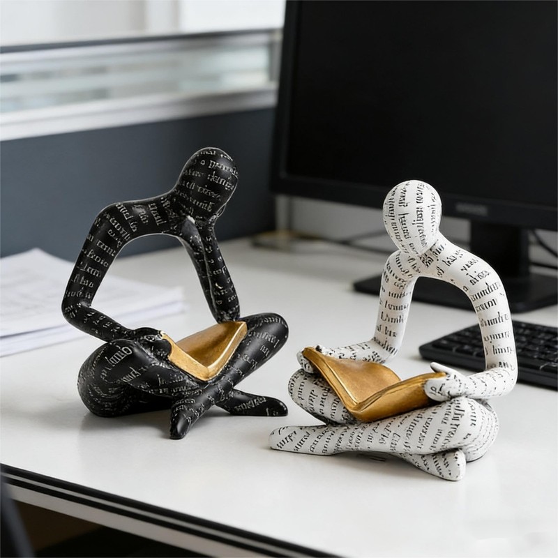 Bookshelf Decor Thinker Statue, Modern Decor for Shelves, Abstract Art Readin... gallery