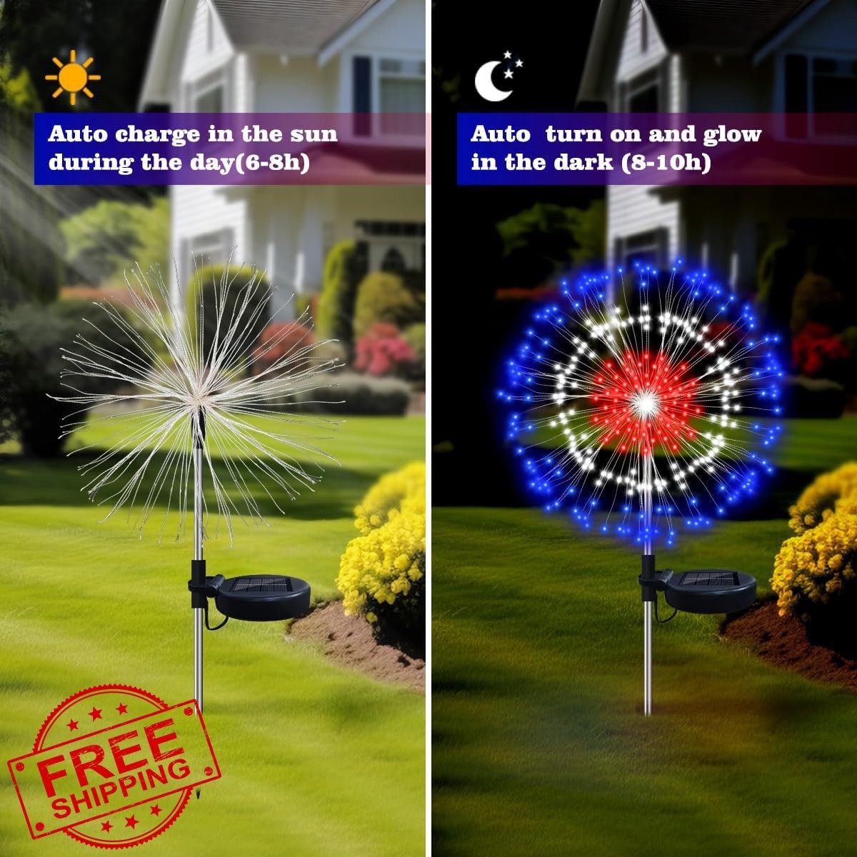 HELESIN 4 Pack 4th July Solar Firework Lights Red White Blue gallery