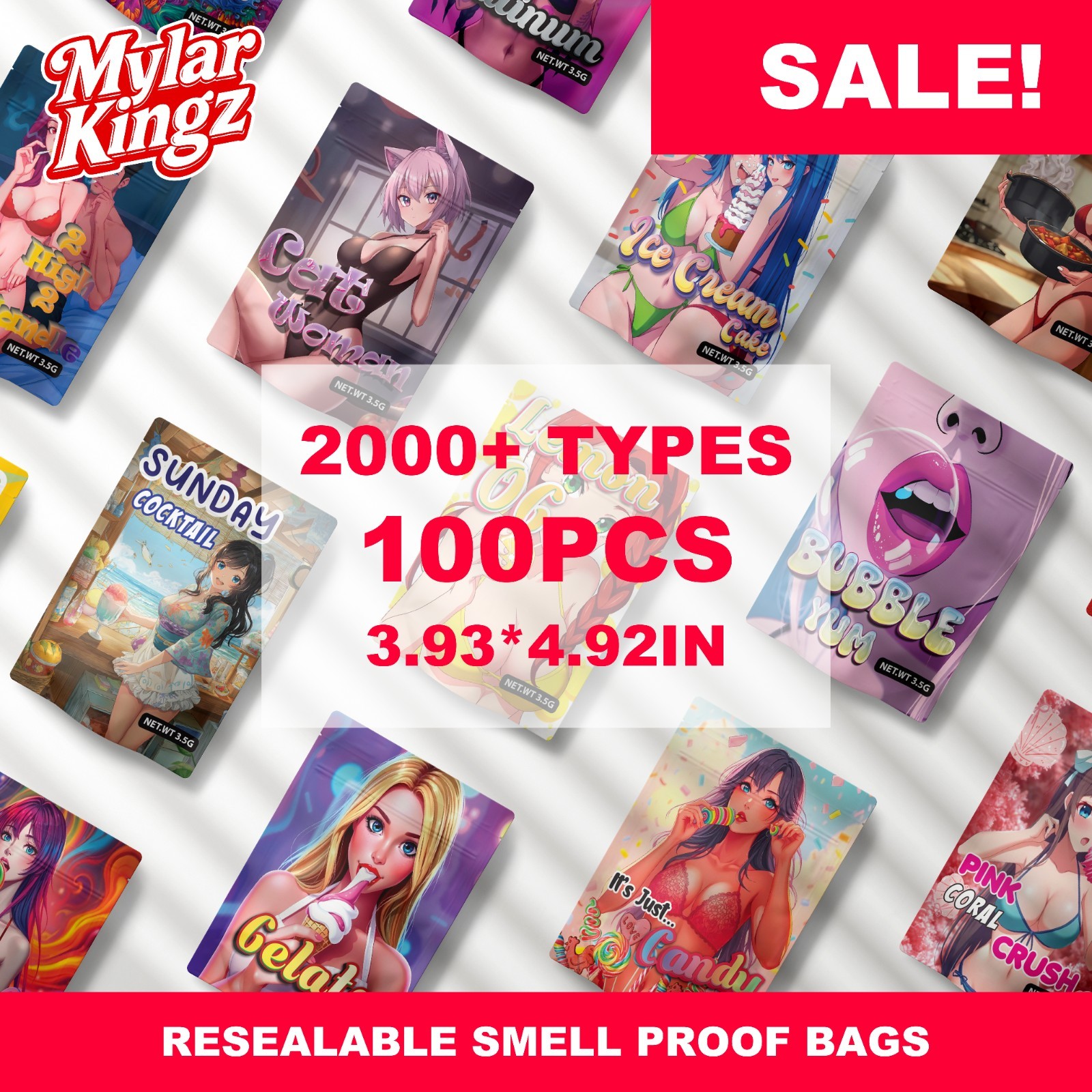 100pcs Random｜Smell-Proof ｜ Holographic｜mylar bags｜with Zipper lock｜3.5gram gallery