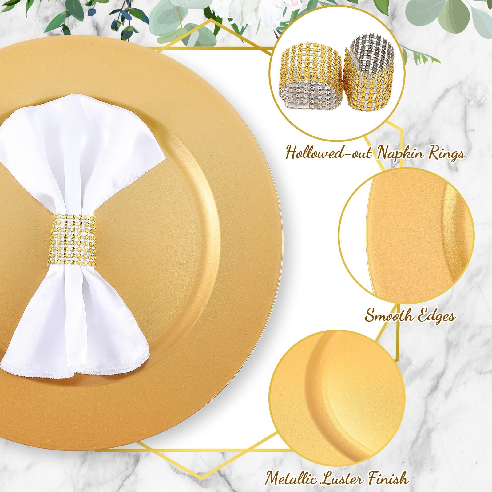 Charger Plates 100 Pcs Set 13 Round Gold Plastic Napkin Rings Tanlade Bulk Table gallery