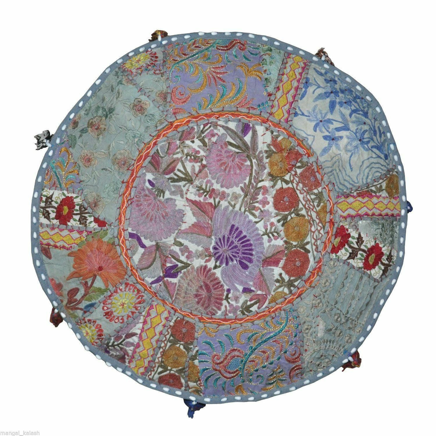 Patchwork Round Foot Stool New Indian Cotton Vintage Ottoman Pouf Cover Handmade gallery