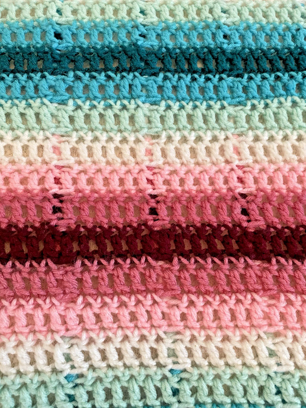 Handmade Crocheted Afghan Striped Pattern 55'x70"/Queen -Pink, teal, mint, white gallery