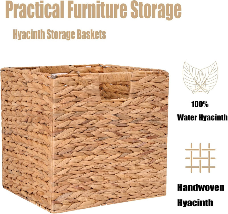 Wicker Storage Basket Foldable Hyacinth Storage Box Set of 2, 12X12X12 Inch - Ha gallery