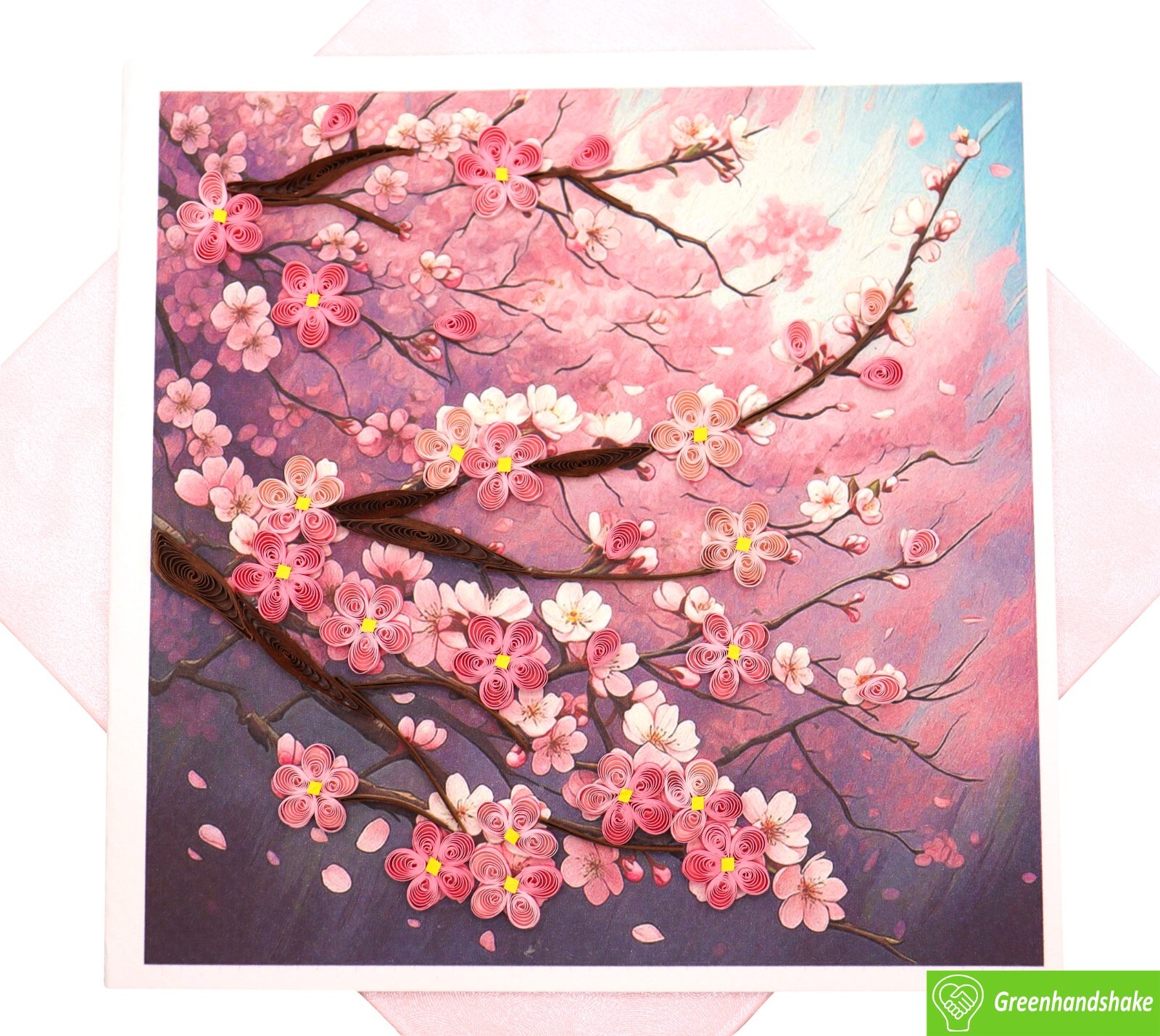 Cherry Blossom Dreams Quilling Greeting Card - Unique Handmade Art. gallery
