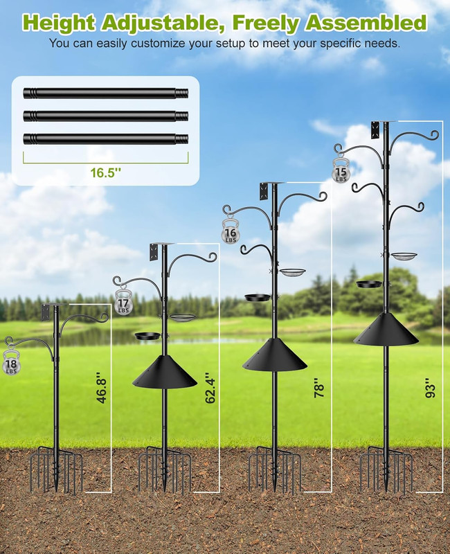 Bird Feeder Pole, 93" Shepherds Hooks Squirrel Proof for Outdoor, Adjustable Hea gallery