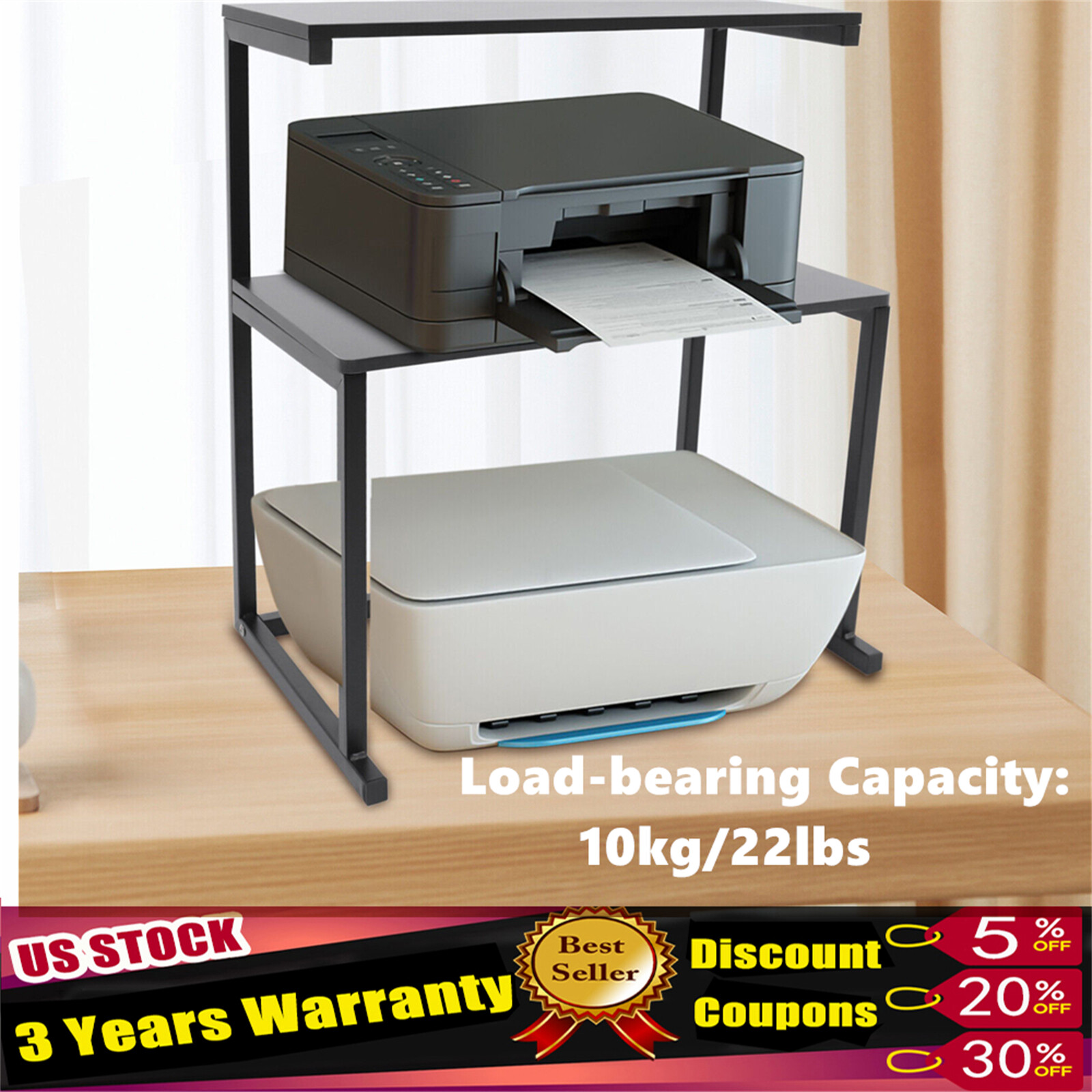 3-Tier Modern Printer Table Stand Storage Shelves For Home Office 52.5x36x63.2cm gallery