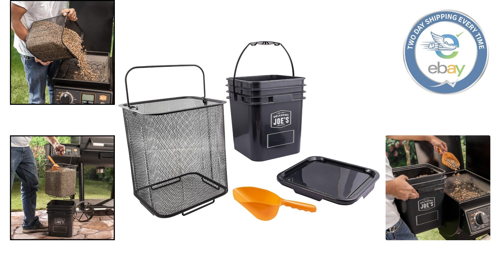 Compact Black Pellet Bucket Kit with Airtight Lid & Wire Filter for Clean Grills gallery
