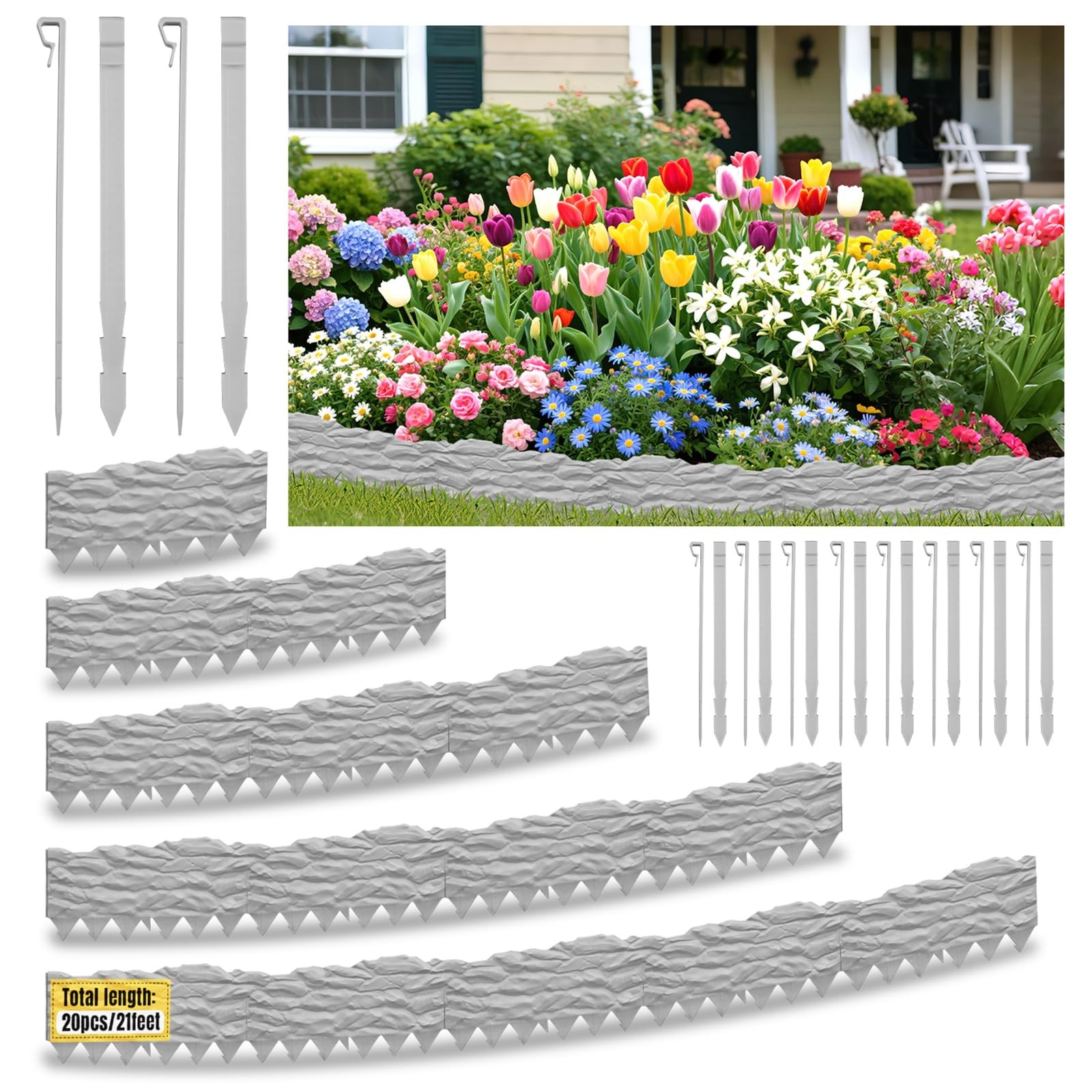 20-Pack No Dig Garden Edging Borders,20FT Plastic Lawn Edging with Spikes & S... gallery