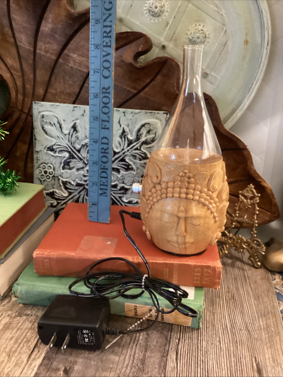 Hand Carved In Bali Buddha Head Diffuser Missing Top Part Turns On Colorful gallery
