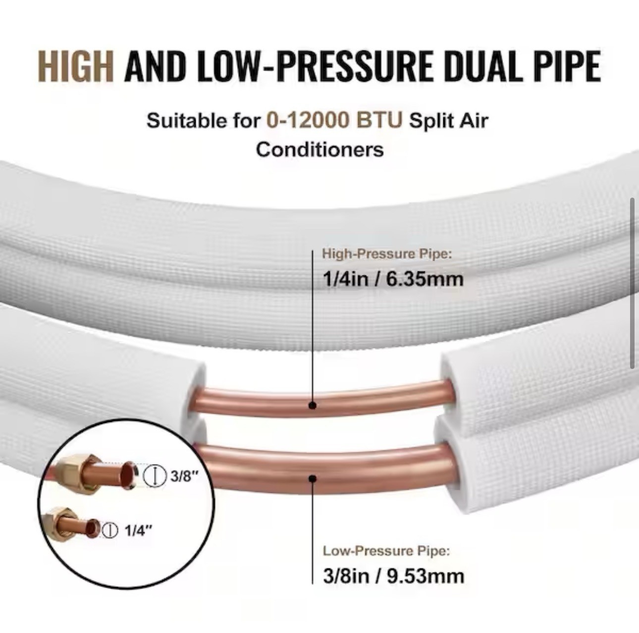 VEVOR 25 ft. Mini Split Line Set 1/4 in. and 3/8 in. O.D Copper Pipes Tubing gallery