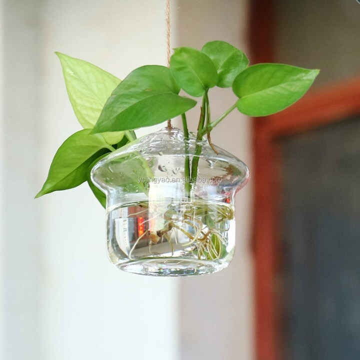 2 Pack Mushroom Shaped Hanging Glass Flower Planter Vase Terrarium Container for gallery