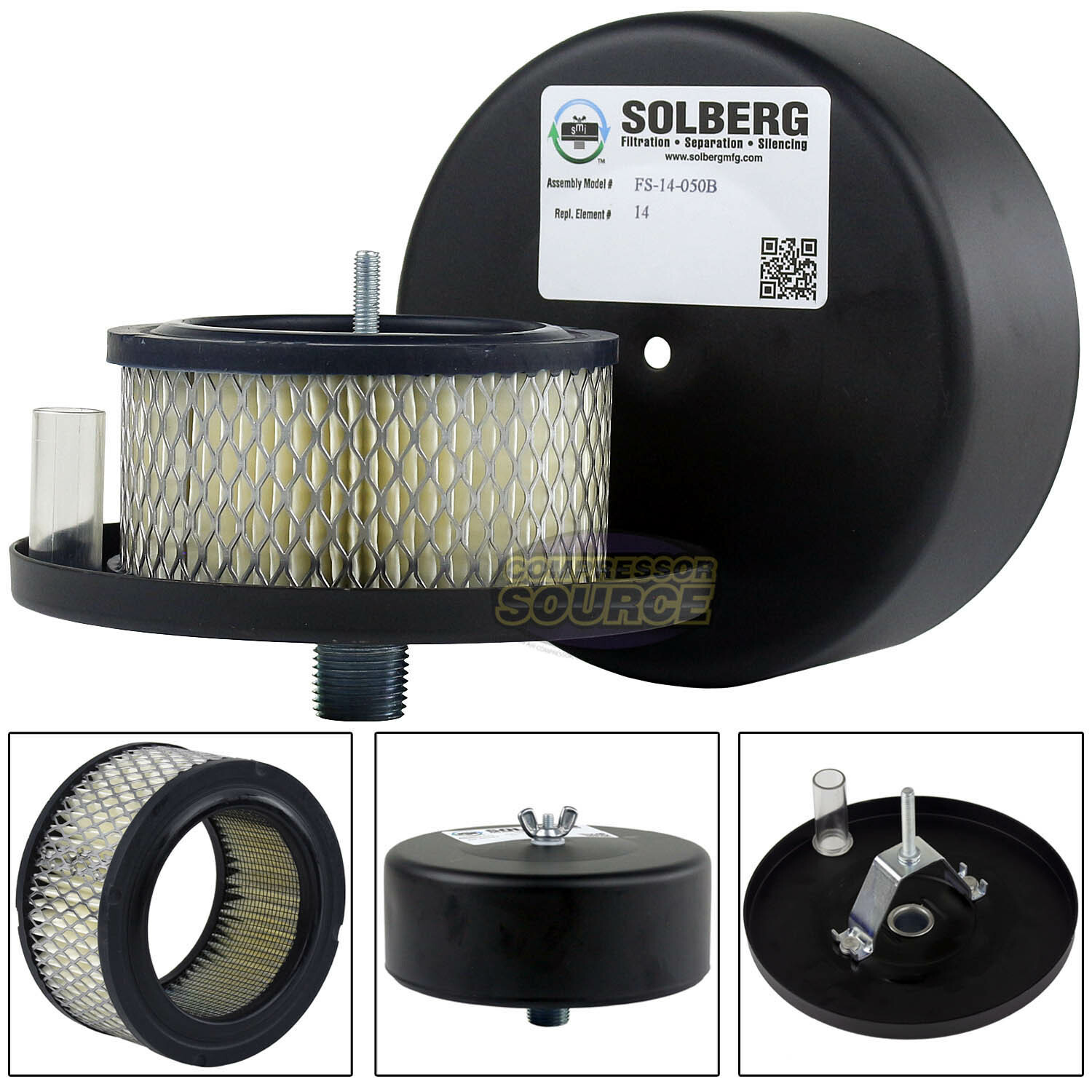 1/2" Inch Air Compressor Intake Filter Silencer Metal Housing Canister New U.S.A gallery