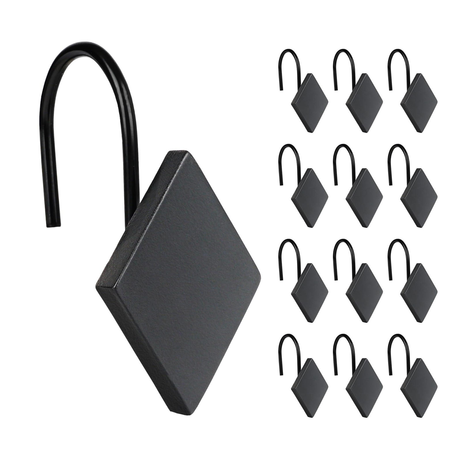 Geometric Decorative Shower Curtain Hooks, Matt Rhombus Geometric Black Showe... gallery